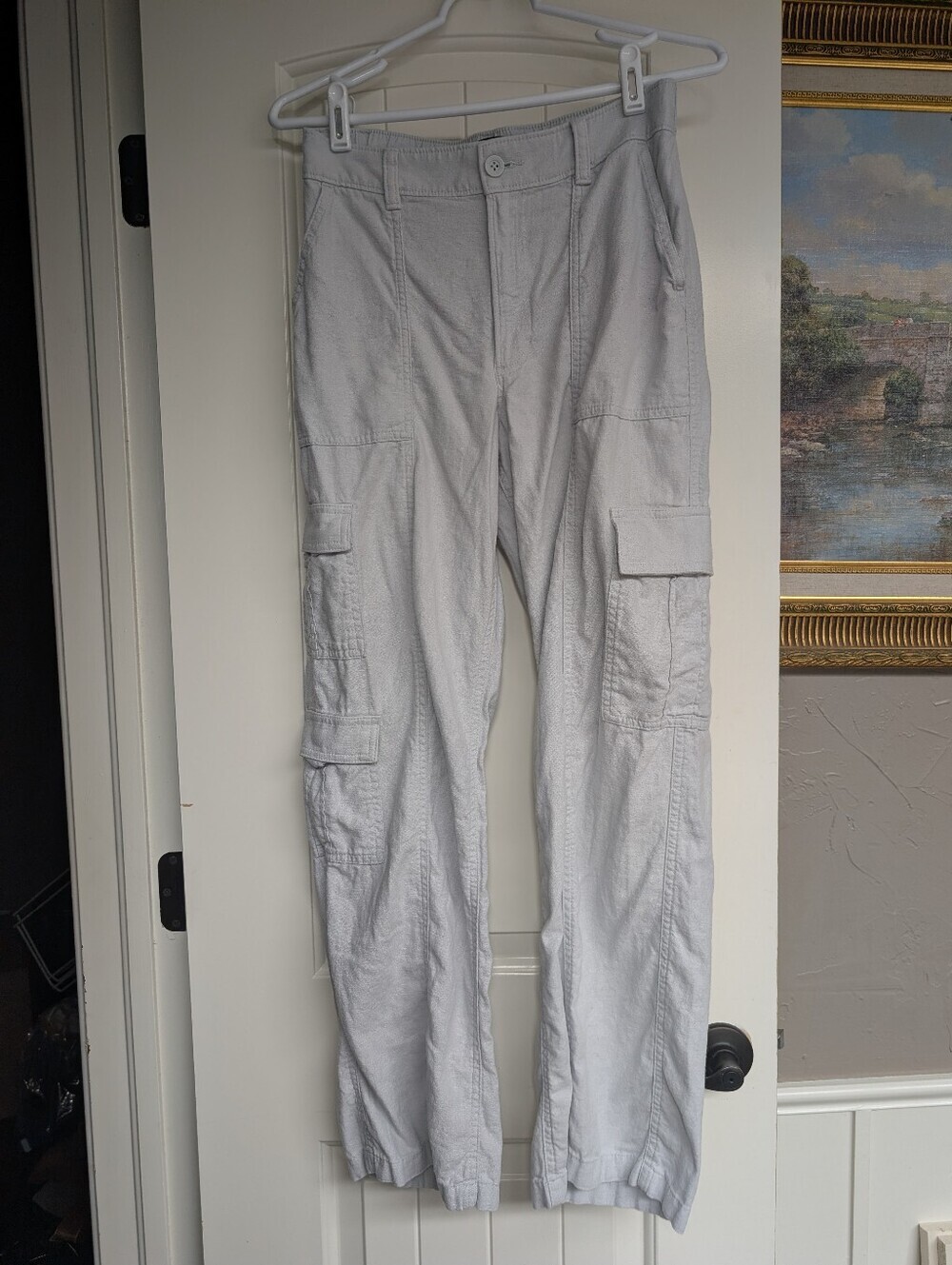 Hollister Ultra High-Rise Baggy Cargo Pants Dusty Blue Linen Blend Size Small - Picture 2 of 6